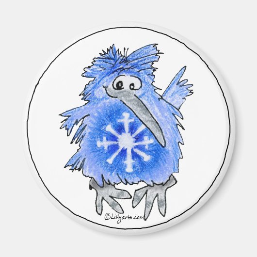 Cartoon Kiwi Blue Bird Snowflake Magnet (Voorkant)