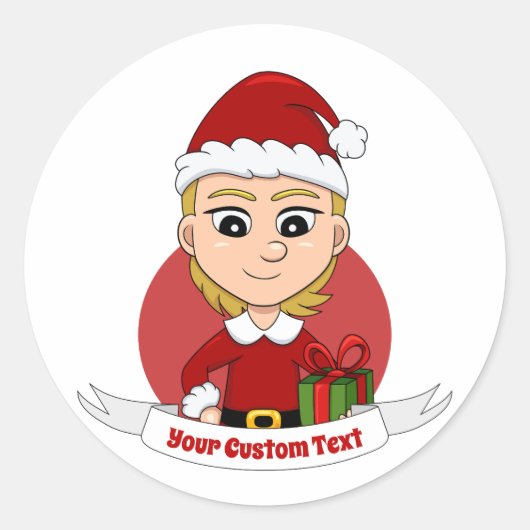 Cartoon klassieke ronde sticker voor kerstmeisjes (Voorkant)