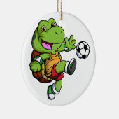 cartoon kleine schildpad spelen voetbal keramisch ornament (Rechts)