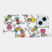 Cartoon kletst over de hele wereld vrolijke Kinder iPhone 15 Case (Achterkant horizontaal)