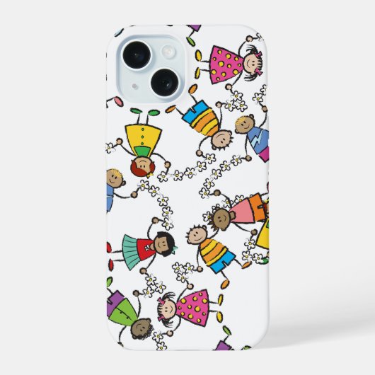 Cartoon kletst over de hele wereld vrolijke Kinder iPhone 15 Case (Achterkant)