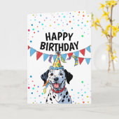 Cartoon Kleurrijke Confetti Dalmatische Verjaardag Kaart (Gele Bloem)