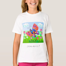Cartoon Kleurrijke vlinders en bloemetjes T-shirt