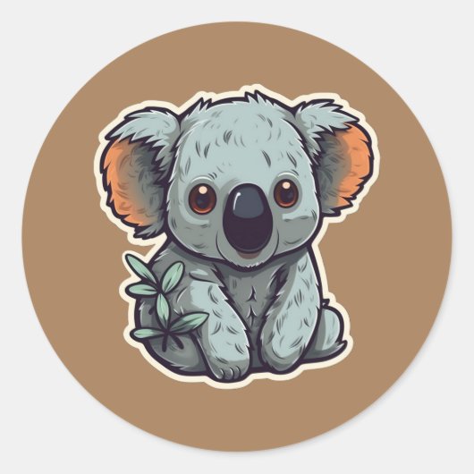 CARTOON KOALA BEER RONDE STICKER (Voorkant)