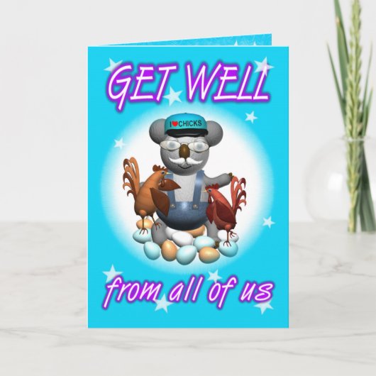Cartoon Koala Chicken Get Well Kaart (Voorkant)
