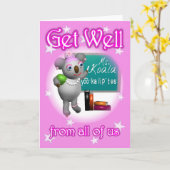 Cartoon Koala Get Well School Teacher blanco Kaart (Gele Bloem)
