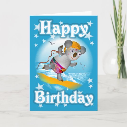 Cartoon Koala Happy Birthday Surfer Kaart-blank Kaart (Voorkant)