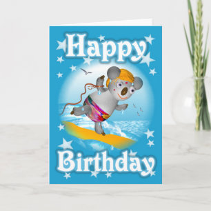 Cartoon Koala Happy Birthday Surfer-kaart leeg Kaart