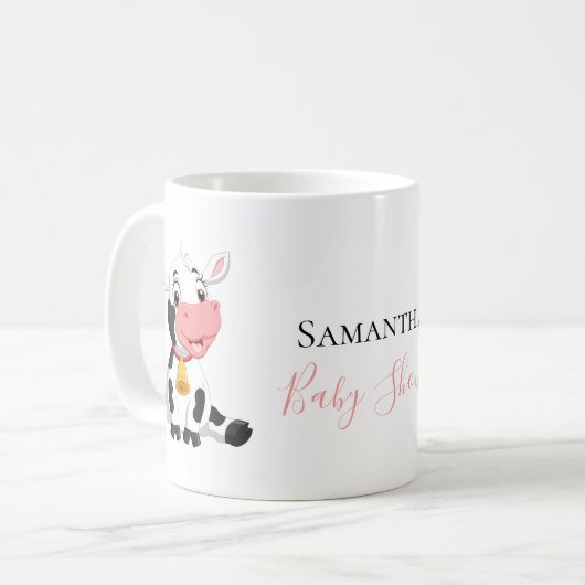 Cartoon Koe baby shower koffie mok (Voorkant links)