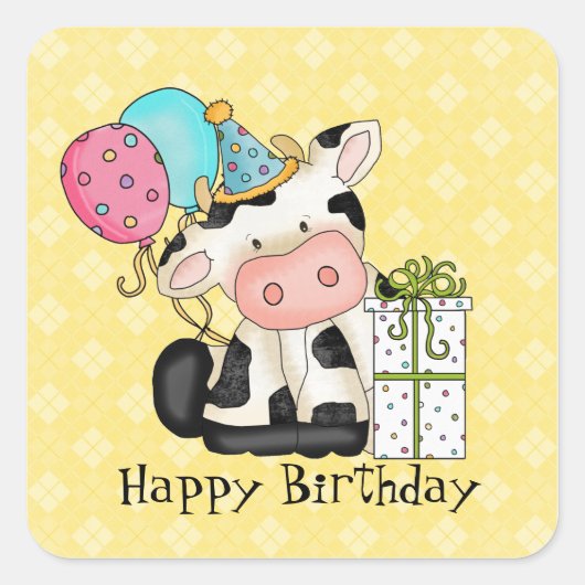 Cartoon Koe Birthday Party Sticker (Voorkant)