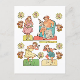  cartoon Koe Bull Family Paper Doll Briefkaart