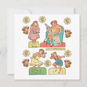  cartoon Koe Bull Family Paper Doll Kaart