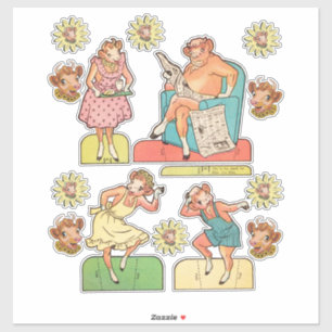  cartoon Koe Bull Family Paper Doll Sticker