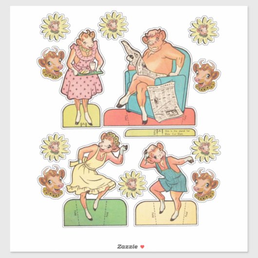  cartoon Koe Bull Family Paper Doll Sticker (Vel)