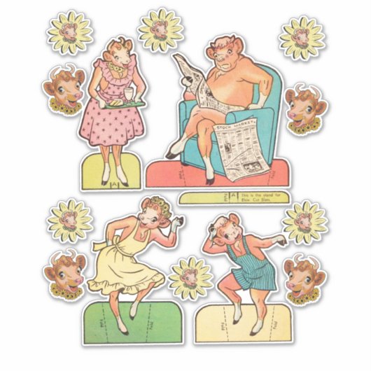  cartoon Koe Bull Family Paper Doll Sticker (Voorkant)