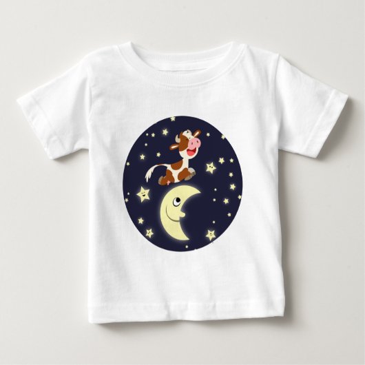 Cartoon Koe die over de Maan-Baby T-shirt springt (Voorkant)