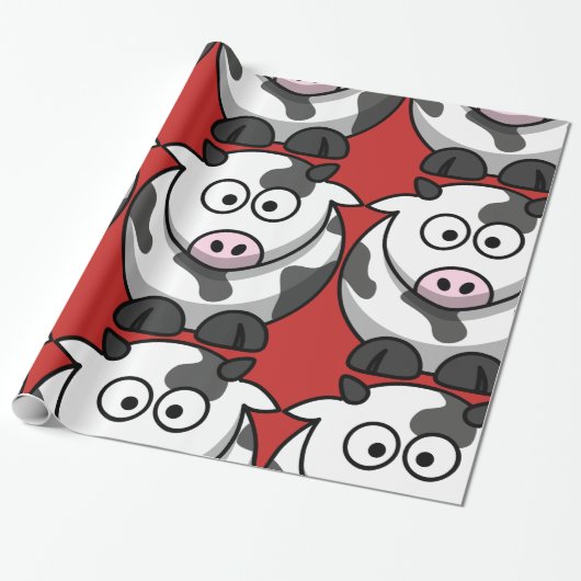 Cartoon Koe Glanzend opvulpapier Cadeaupapier (Uitgerold)