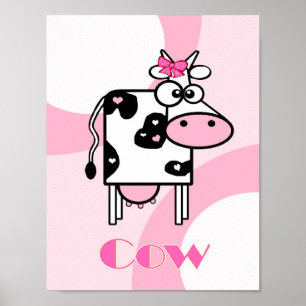 Cartoon koe illustratie met harten en cirkels poster