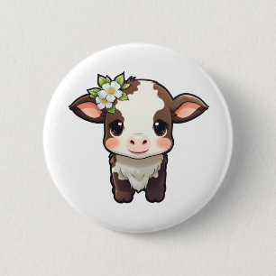 Cartoon koe illustratie ronde button 5,7 cm