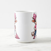 Cartoon Koe in roze outfit met Gingham Bow Koffiemok (Center)