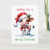 Cartoon Koe in Santa Hat Gepersonaliseerde Kerst Feestdagen Kaart (Voorkant)