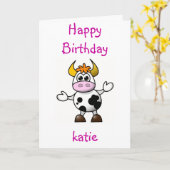 Cartoon Koe Kaart (Gele Bloem)