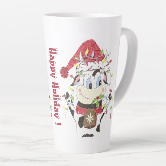 Cartoon Koe kerstfeestdag Latte Mok (Rechterhoek)