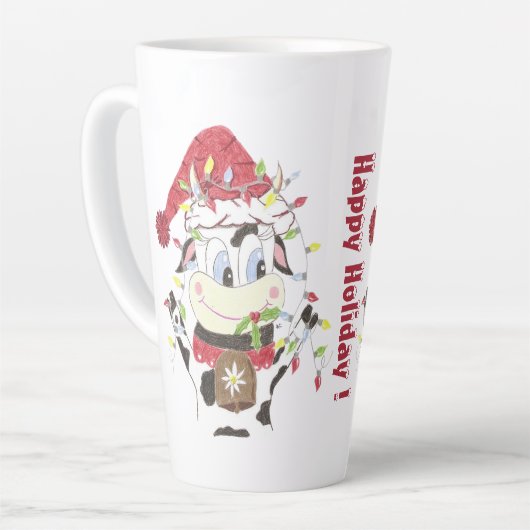 Cartoon Koe kerstfeestdag Latte Mok (Linkerhoek)