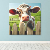Cartoon Koe met brillen Canvas Afdruk (Insitu (Houten vloer))