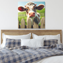 Cartoon Koe met brillen Canvas Afdruk