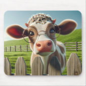 Cartoon Koe met brillen Muismat (Voorkant)