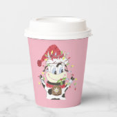 Cartoon Koe met kerstlampjes Papieren Bekers (Voorkant)