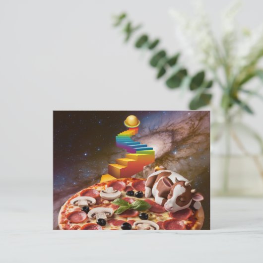 Cartoon Koe op een pizza Briefkaart (Staand voorkant)
