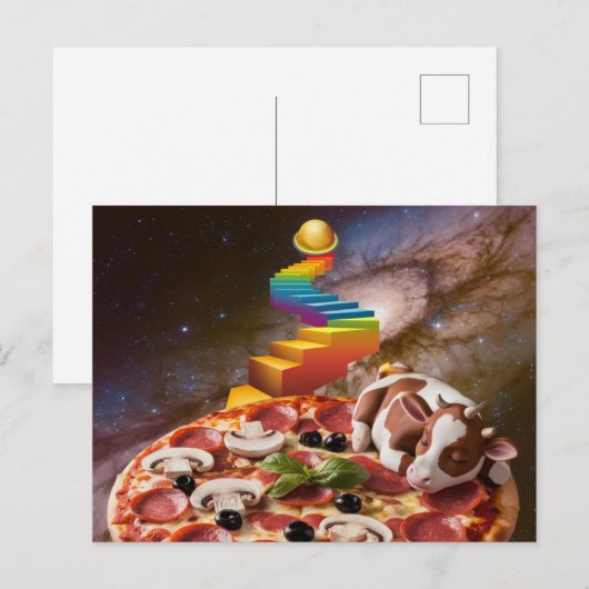 Cartoon Koe op een pizza Briefkaart (Voorkant / Achterkant)