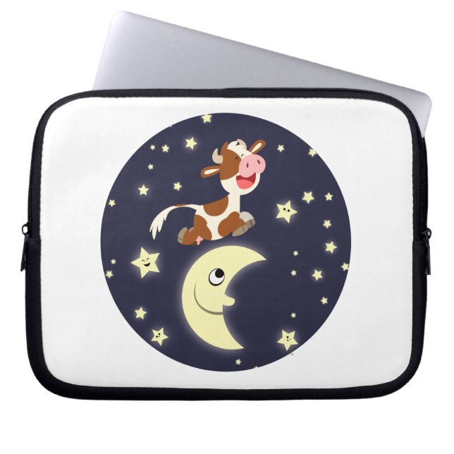 Cartoon Koe over de motorlaptop Laptop Sleeve (Voorkant)