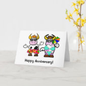 Cartoon Koe paar Jubileum Kaart (Gele Bloem)