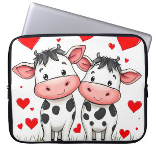 Cartoon Koe paar liefde Laptop Sleeve