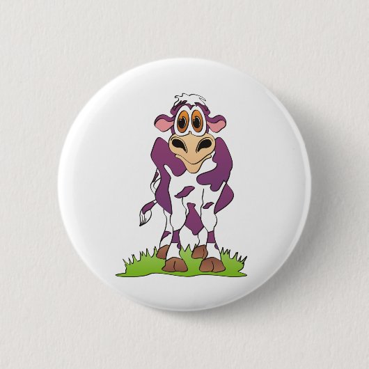 Cartoon Koe Paarse Ronde Button 5,7 Cm (Voorkant)