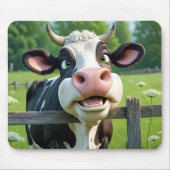 Cartoon Koe peering over een hek Muismat (Voorkant)