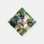 Cartoon Koe peering over een hek Servet (Hoek)