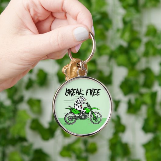 Cartoon koe rijden op een motor sleutelhanger (Hand)