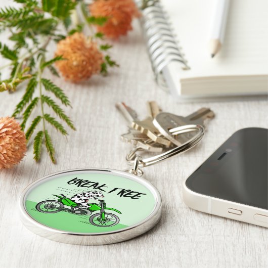 Cartoon koe rijden op een motor sleutelhanger (Zijkant)