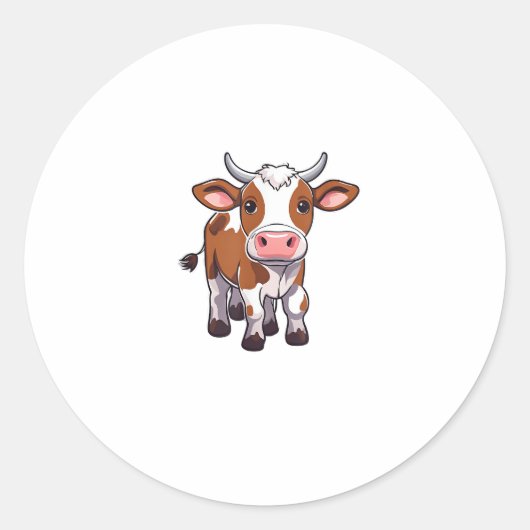 Cartoon Koe Ronde Sticker (Voorkant)