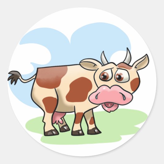 Cartoon Koe Ronde Sticker (Voorkant)
