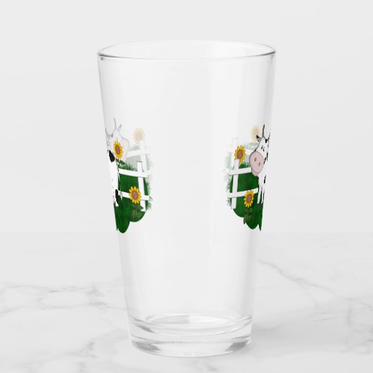 Cartoon Koe Scene 16 oz Drankglas Glas (Links)