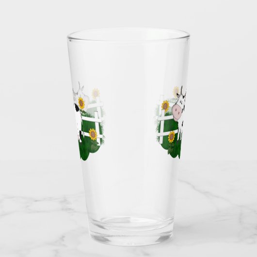 Cartoon Koe Scene 16 oz Drankglas Glas (Rechts)