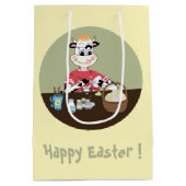 Cartoon koe schilderij eieren geel Paascadeau tas Medium Cadeauzakje (Achterkant)