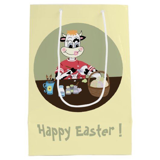Cartoon koe schilderij eieren geel Paascadeau tas Medium Cadeauzakje (Achterkant)