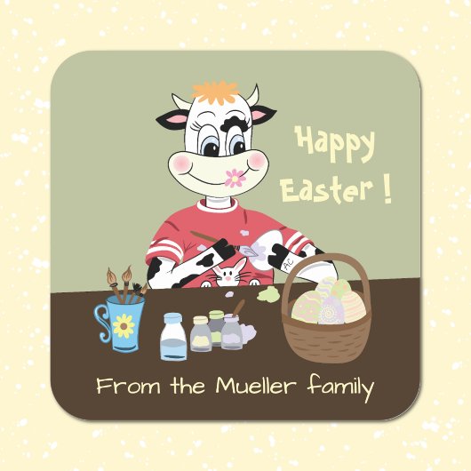 Cartoon koe schilderij Paaseieren envelop zegels