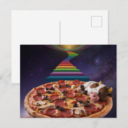 Cartoon Koe Slapen op een pizza Briefkaart (Voorkant / Achterkant)